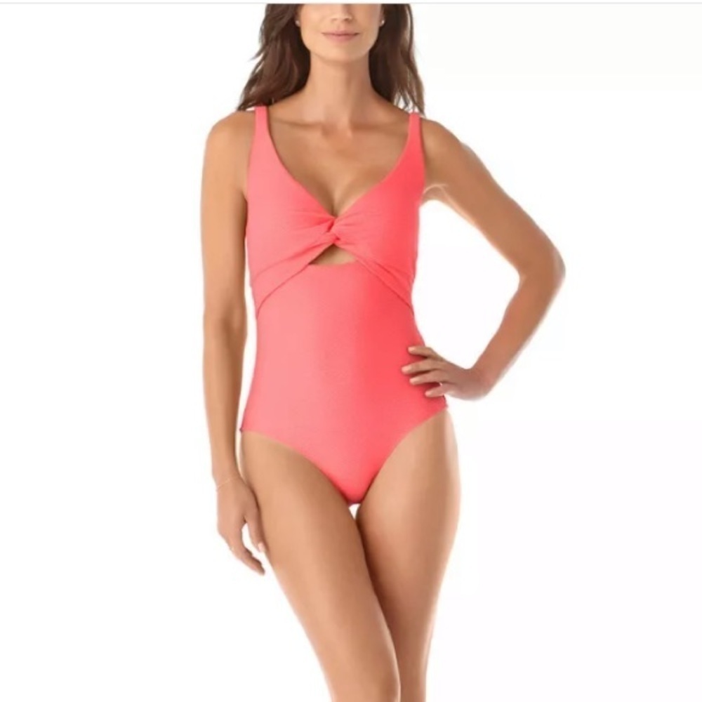 ANNE Cole Twist Front Textured One Piece Swimsuit
